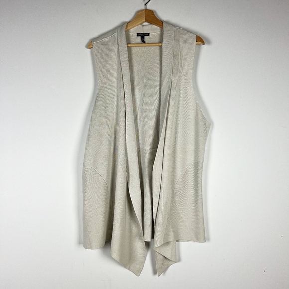 Eileen Fisher Woman Silk Organic Cotton Sleeveless Open Front Waterfall Cardigan - Picture 1 of 4